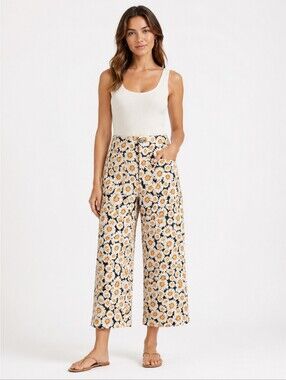 Maeve Anthropologie The Colette Daisy Floral Cropped Wide Leg Pants 31